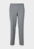Grau maßgeschneiderte Hose aus strukturiertem Stoff, mit flachem Vorderteil, Gürtelschlaufen und zwei Seitentaschen. Gerades Bein-Design.