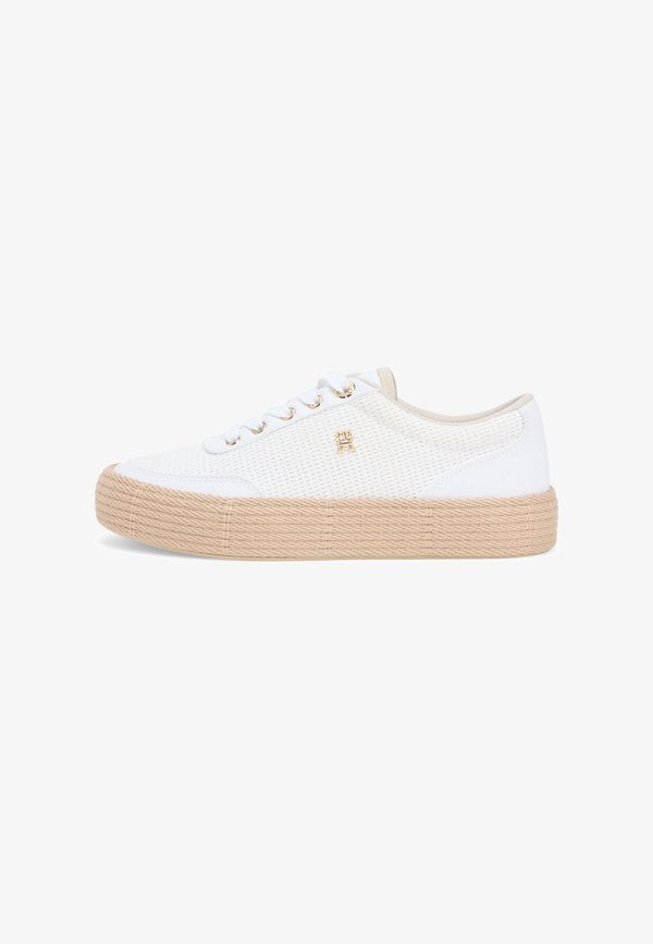 Tommy Hilfiger TH MONOGRAM CANVAS ROPE PLATFORM TRAINERS - Trainers - white/classic khaki