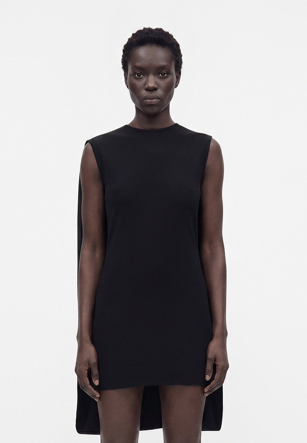 Norma Kamali SLEEVELESS MOCK NECK CAPE COCOON DRESS