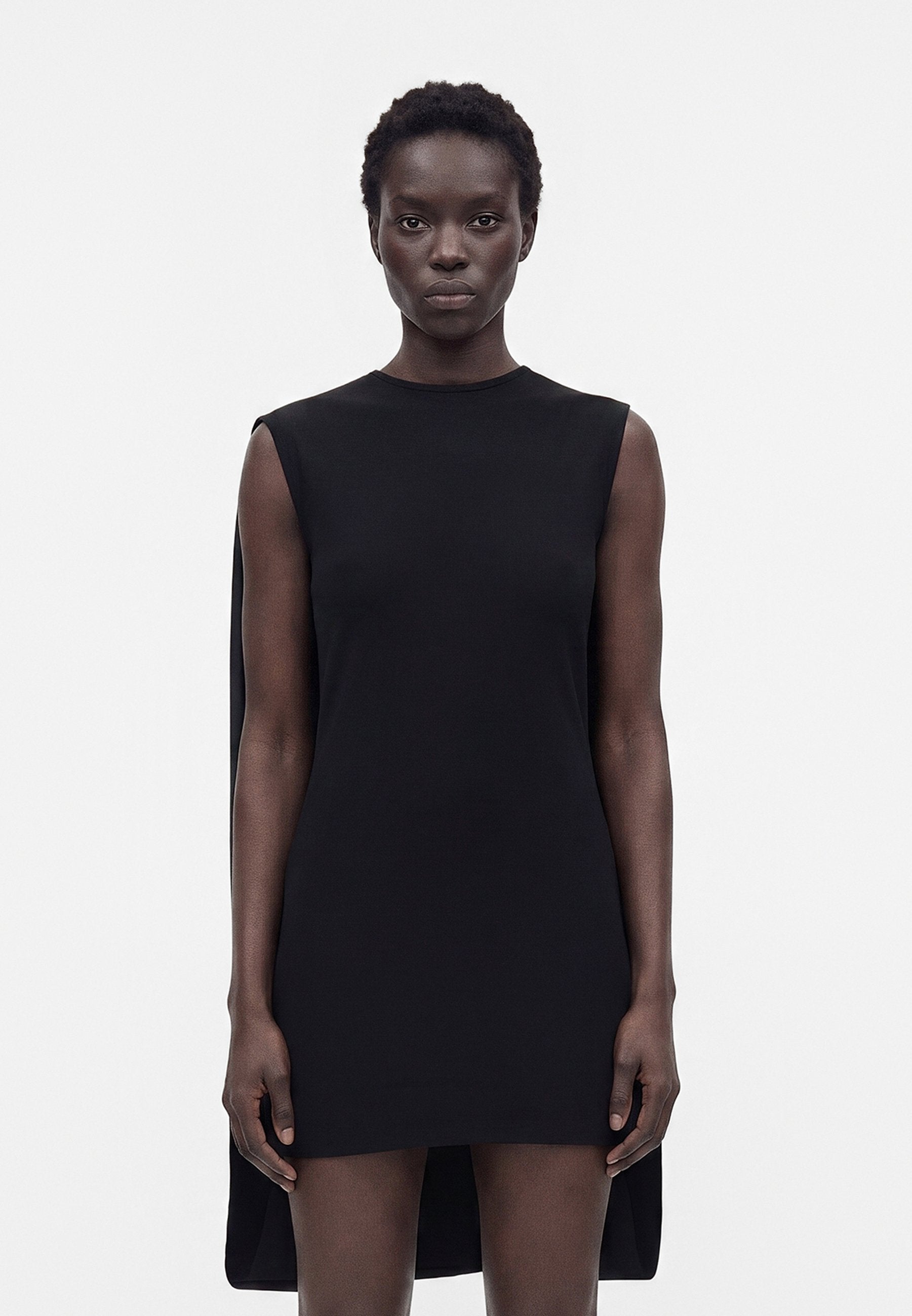 Norma Kamali SLEEVELESS MOCK NECK CAPE COCOON DRESS