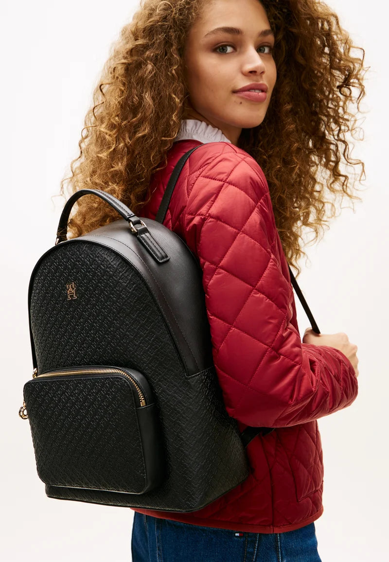 Tommy Hilfiger TH MONOGRAM DEBOSSED DOME BACKPACK - Rucksack - black