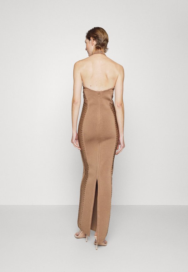 Hervé Léger LAW ROACH RIBBON EMBROIDERED HALTER GOWN