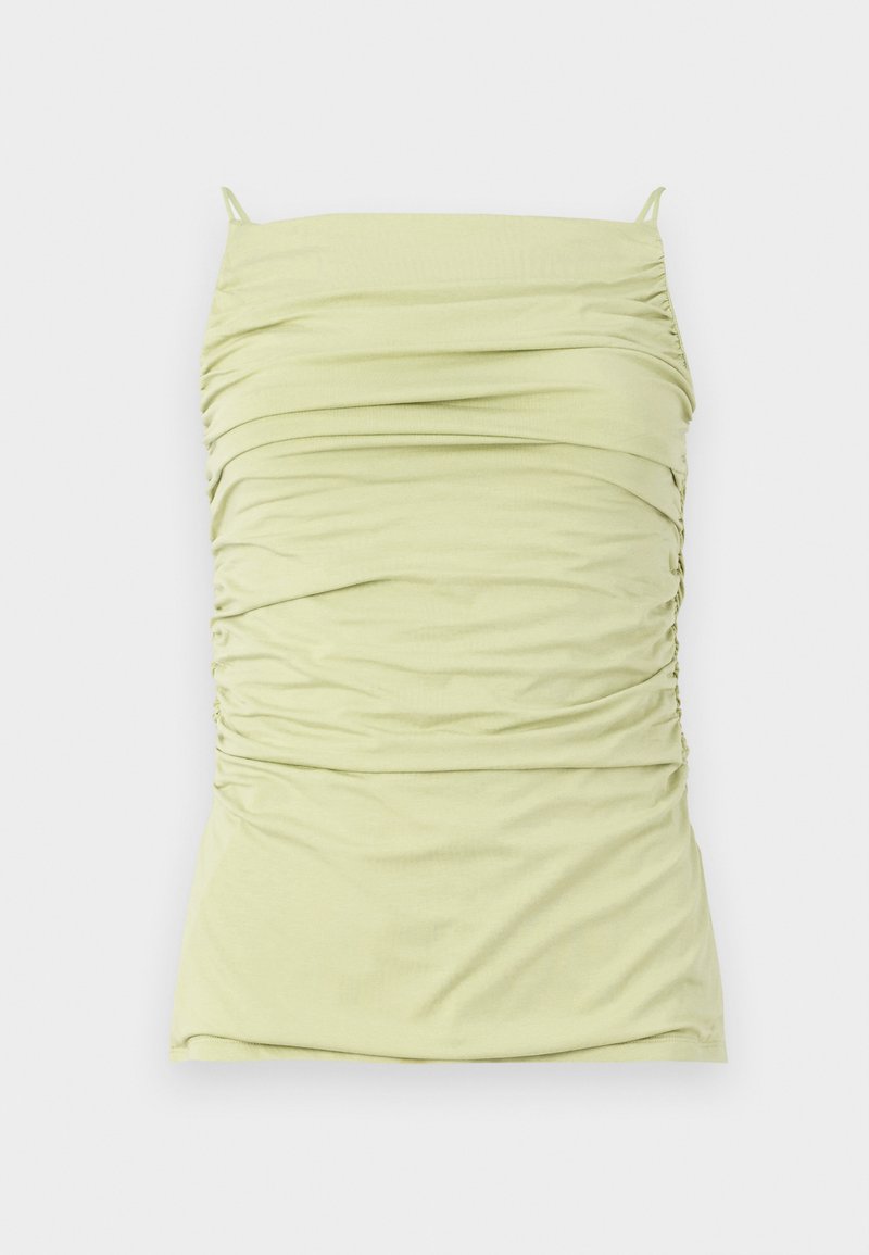 Raffiniertes, hellgrünes Tanktop mit dünnen Trägern. Hergestellt aus weichem, elastischem Stoff. Verfügt über eine figurbetonte Silhouette und ein strukturiertes Design.