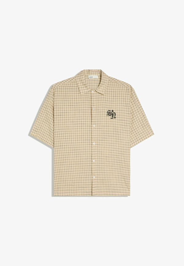 Bershka EMBROIDERED SHORT SLEEVE - SHIRT - Shirt - mottled beige