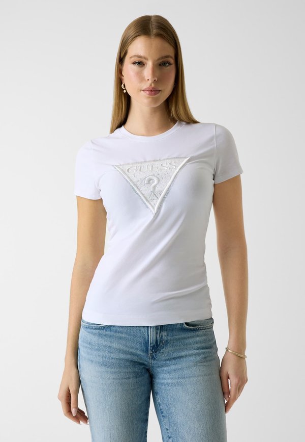 Guess SPITZEN-DREIECK-LOGO - Print T-shirt - weiß