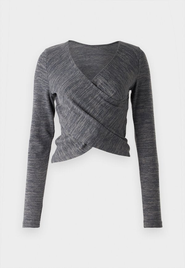Vero Moda VMHELA TWO WAY WRAP - Long sleeved top - dark grey melange/black