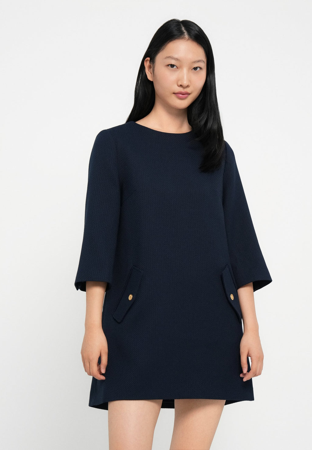 TEXTURED WOOL BLEND MINI SHIFT DRESS Media 5