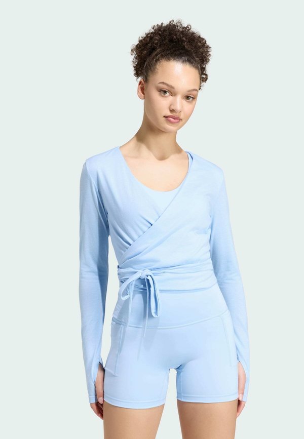 adidas Performance 3 STRIPES STUDIO SOFT BALLET WRAP TOP - Long sleeved top - glow blue   earth strata