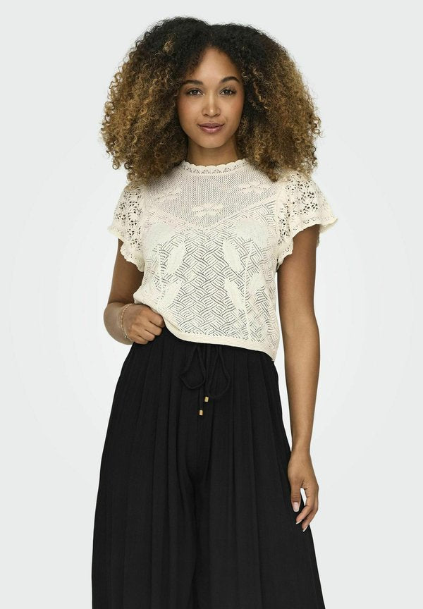 ONLY Knitted ONLESTRALLA Knitted - Print T-shirt - ecru