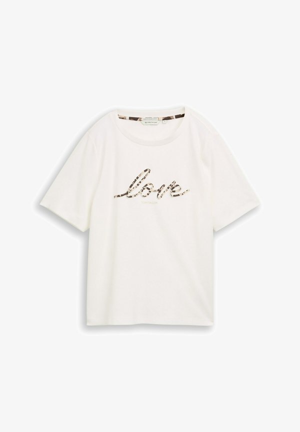 TOM TAILOR T-SHIRT INTERLOCK CREW NECK - Print T-shirt - whisper white