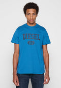 Blaues Baumwoll-T-Shirt mit dem Text "DIESEL" und "1978" in dunkelblauer Schrift. Klassisches Rundhals-Design mit kurzen Ärmeln.
