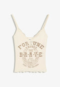 Bershka PRINTED STRAPPY WITH LACE TRIM - TOP - Top - sand