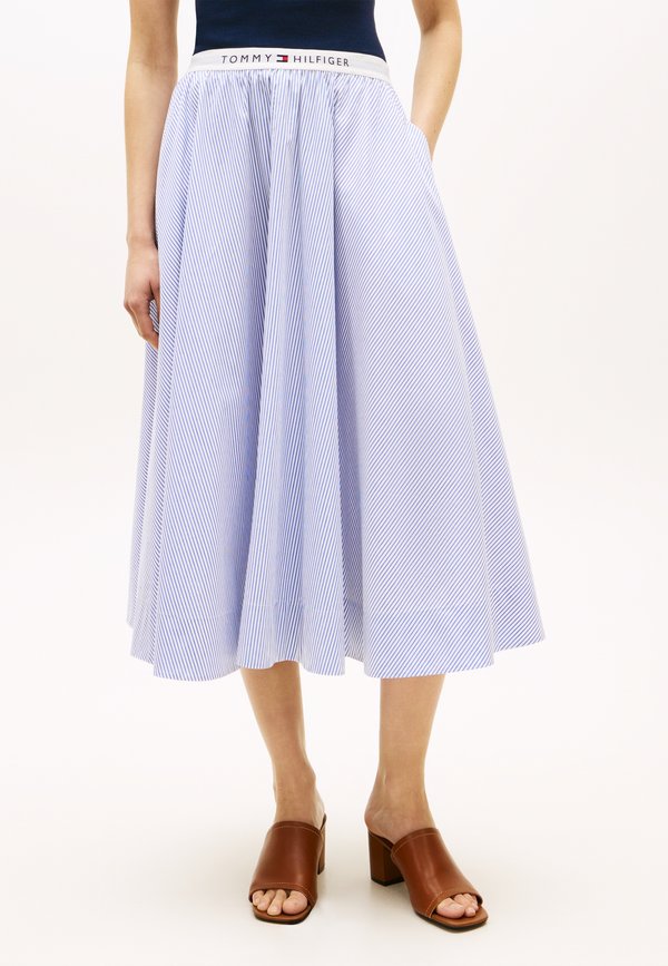 Tommy Hilfiger LOGO WAISTBAND MIDI A-LINE SKIRT - A-line skirt - misty lazuli blue