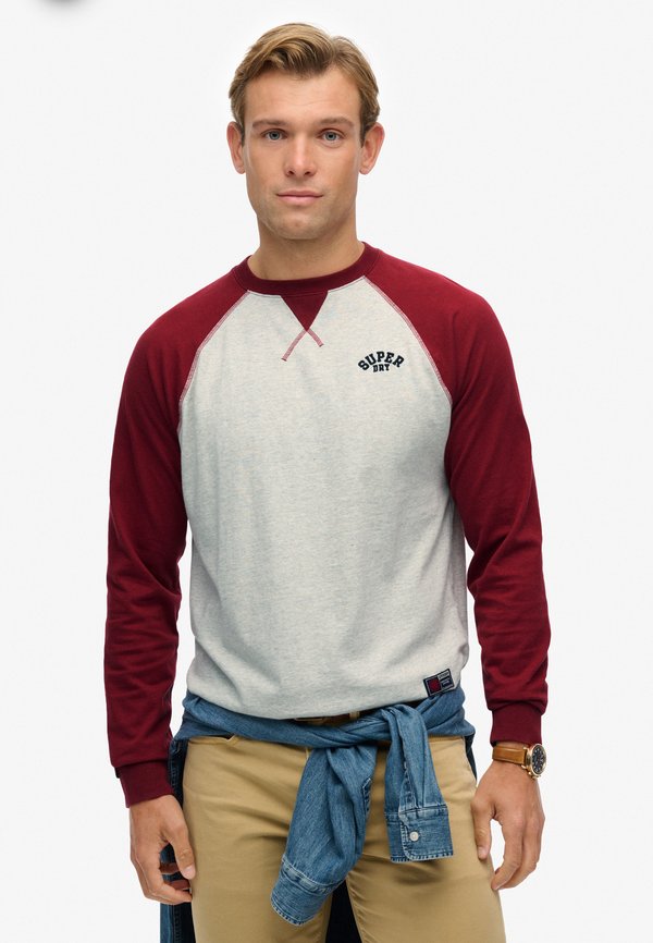 Superdry & Co VINTAGE ATHLETIC BASEBALL  - Long sleeved top - grey grindle rich burgundy