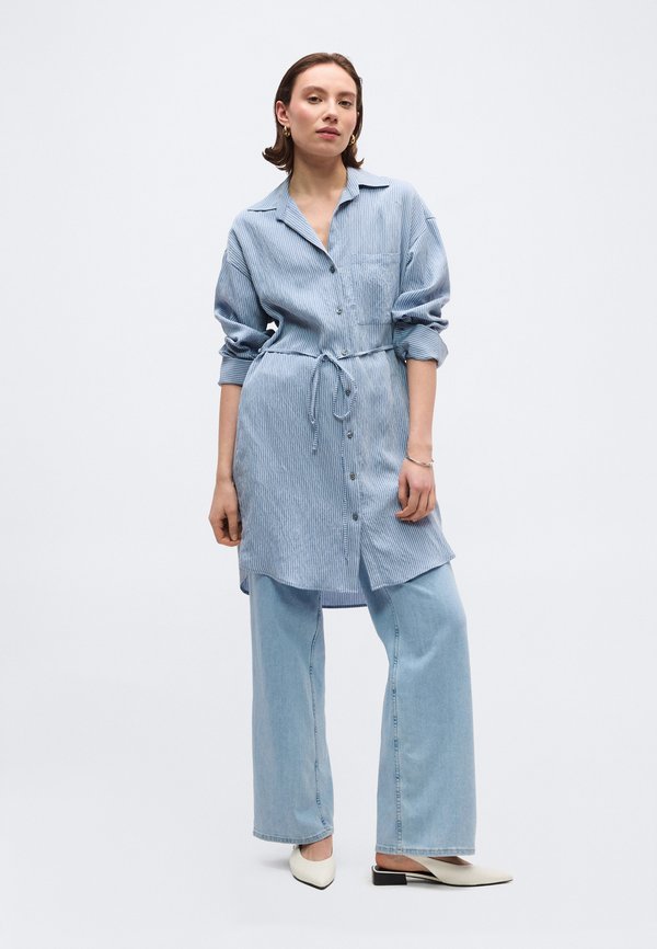 Marc O'Polo SHIRT DRESS ROUND HEM BELT COLLAR SLEEVE STRUCTURED STRIPE