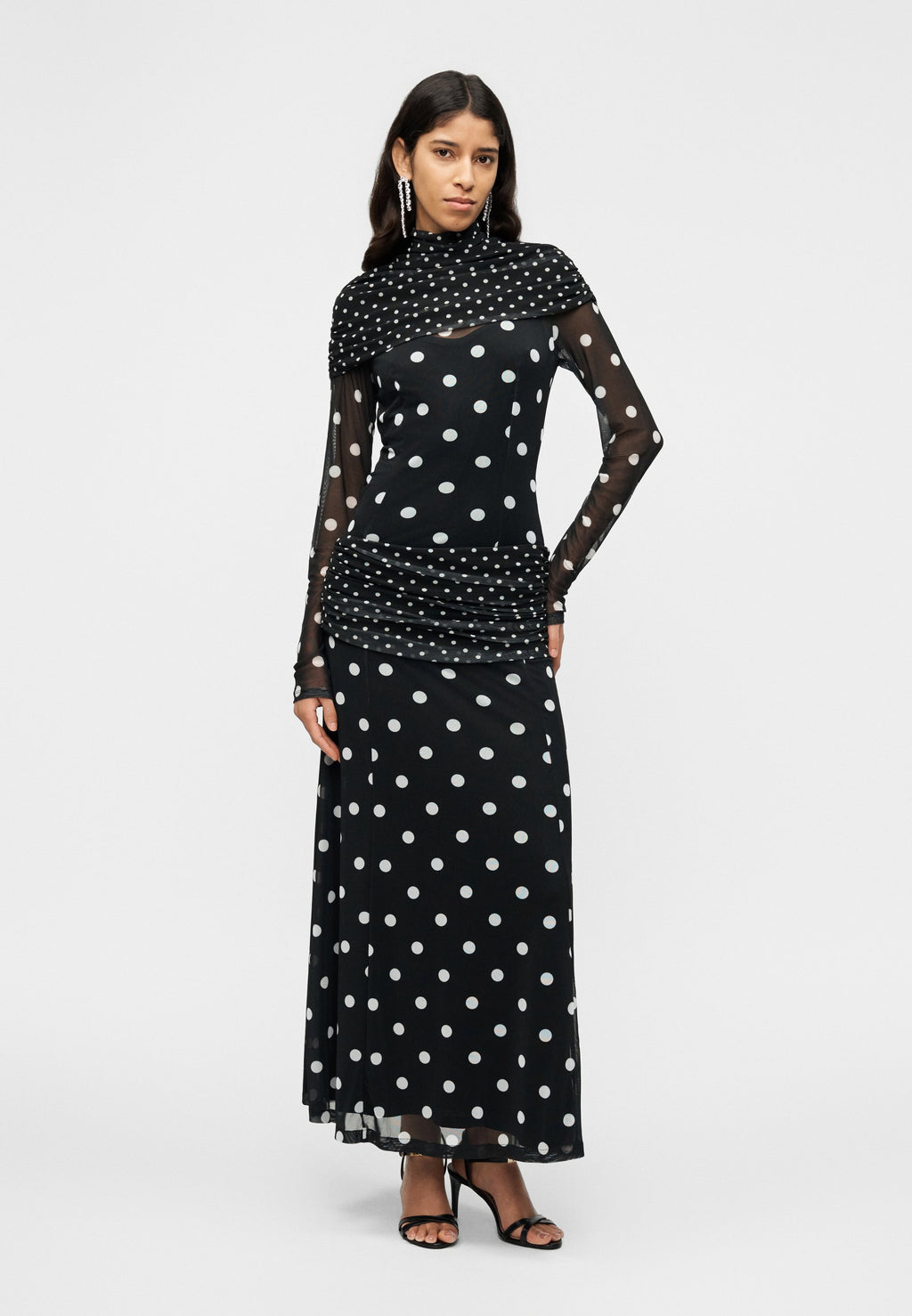 MOSCHINO MAGLIETTA STAMPA ALL OVER MIX POIS SU TULLE