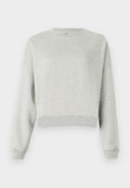 Grauer Sweatshirt aus weichem, strukturiertem Stoff. Mit Rundhalsausschnitt, langen Ärmeln und cropped Saum. Einfaches Design, keine Muster oder Akzente.