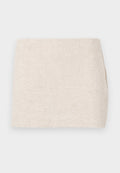 Beige Leinenrock mit minimalistischer Gestaltung, der eine glatte Textur und subtile Webart aufweist. Er hat einen geraden, schlichten Schnitt ohne sichtbare Verschlüsse.