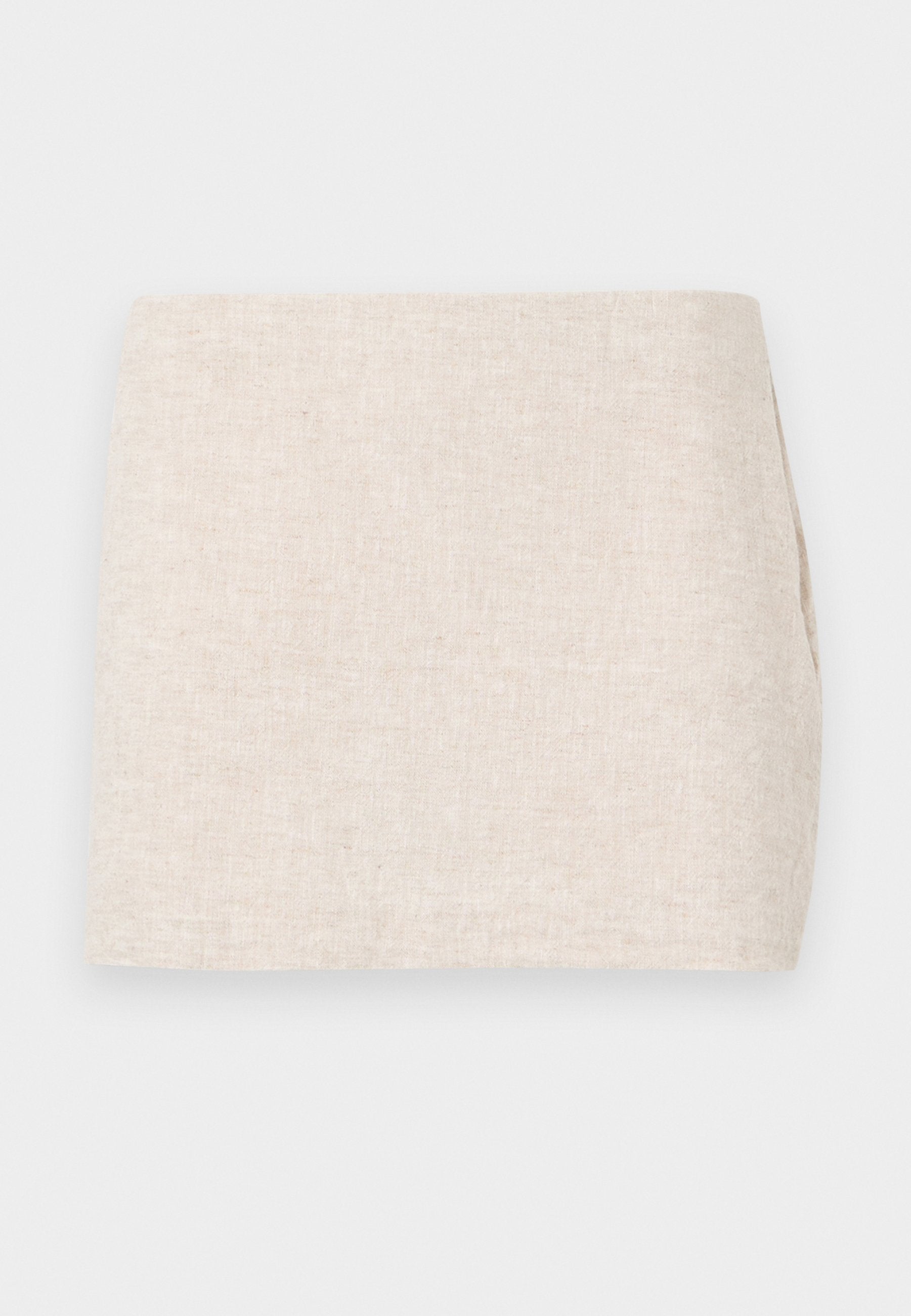 Beige Leinenrock mit minimalistischer Gestaltung, der eine glatte Textur und subtile Webart aufweist. Er hat einen geraden, schlichten Schnitt ohne sichtbare Verschlüsse.