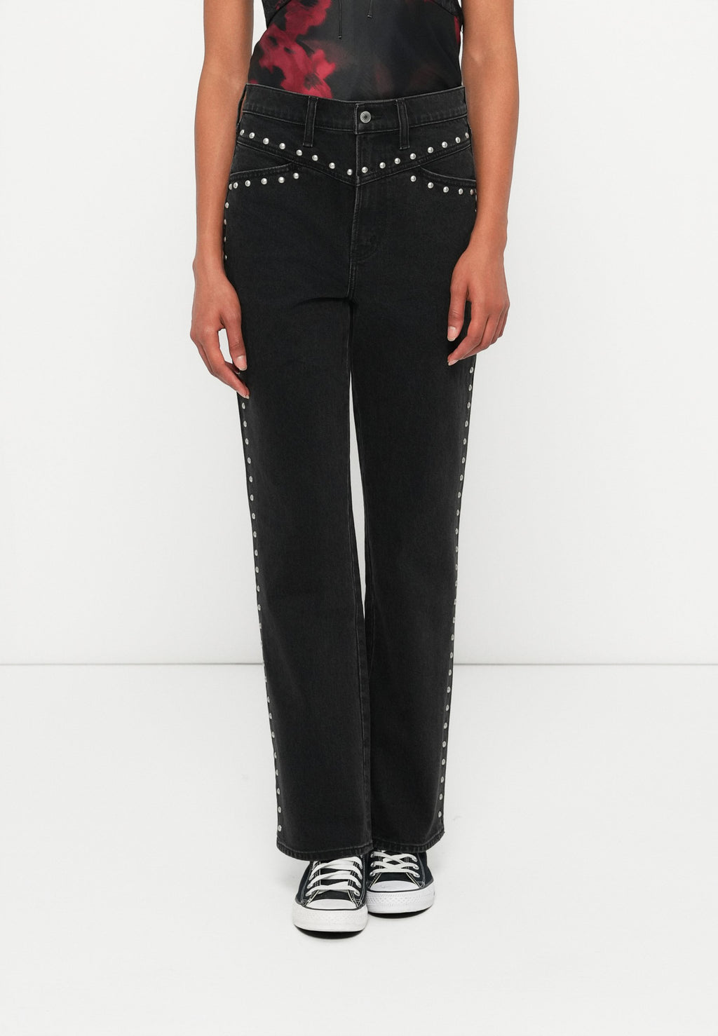 Abercrombie & Fitch WASHED BLACK STUDDED STRAIGHT