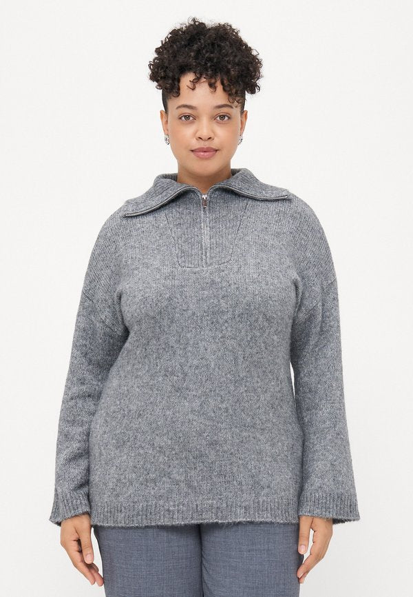 Vero Moda Curve VMCMIRLA HIGHNECK ZIPPER - Jumper - medium grey melange