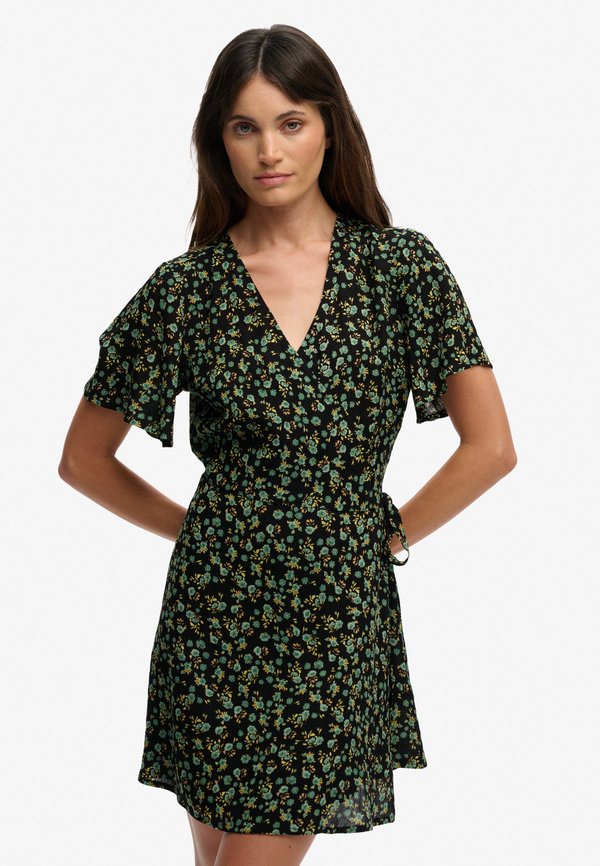 Superdry & Co SUPERDRY MINI SWING WRAP DRESS.. - Day dress - ellys floral black print
