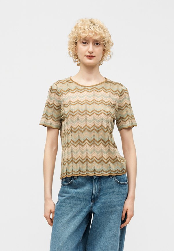 ONLY ONLASTER GLITTER O NECK TEE - Print T-shirt - foxtrot/jadeite/humus/gold-coloured