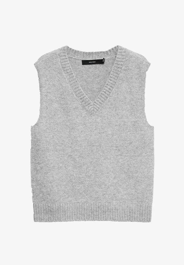 Vero Moda KNITTED VEST VMBOOM KNITTED VEST - Jumper - light grey melange