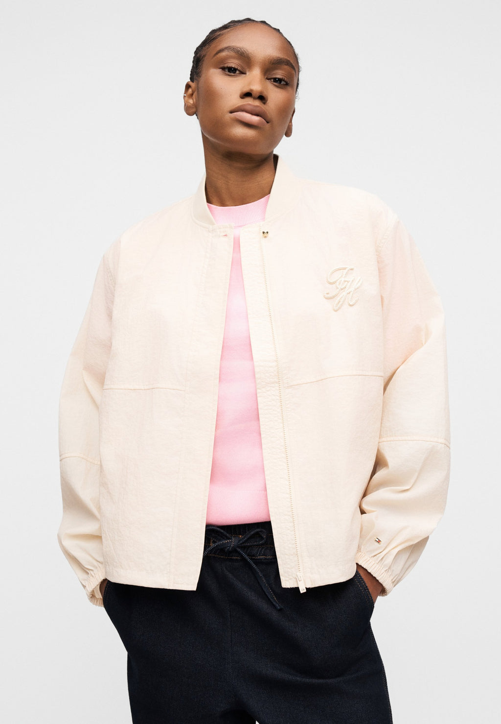 LOGO EMBROIDERY BALLOON SLEEVE BOMBER JACKET Media 5
