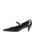 SHINY LEATHER BUCKLE POINTED TOE HEELS Media 1