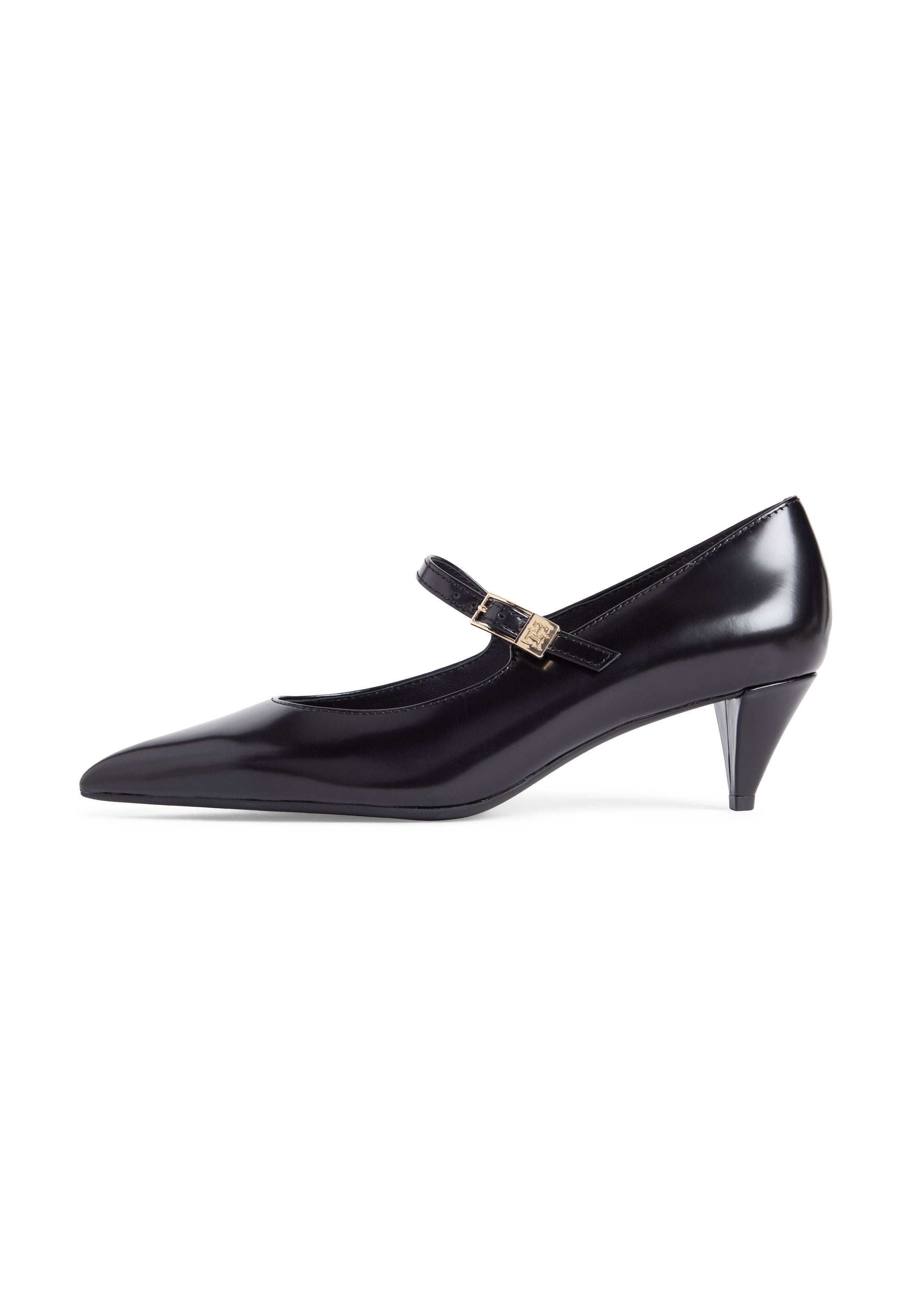 SHINY LEATHER BUCKLE POINTED TOE HEELS Media 1