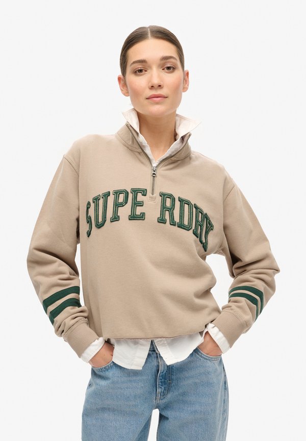 Superdry & Co ATHLETIC ESSENTIALS APPLIQUE HALF ZIP - Sweatshirt - cobblestone grey