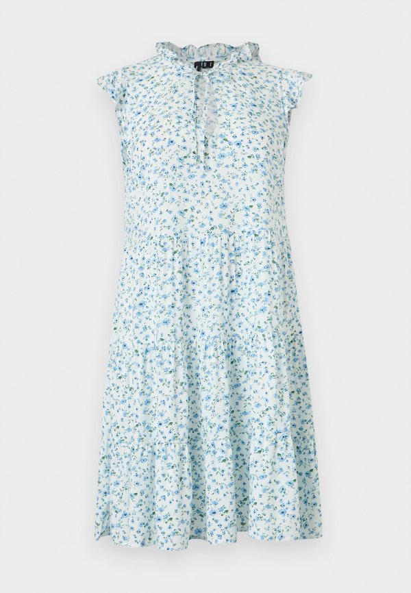 Vero Moda VMALBA SHORT TIE DRESS - Day dress - snow white/blue brooke