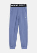 Nike Pro Sporthose aus hellblauem Material mit einem schwarzen elastischen Taillenbund, der den weißen "NIKE PRO"-Text und seitliche Taschen aufweist.