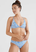 Bikini im Zebra-Print in Blau und Weiß mit einem dreieckigen Oberteil und Knoten-Detail sowie passendem tief sitzendem Höschen. Glattes, dehnbares Material.