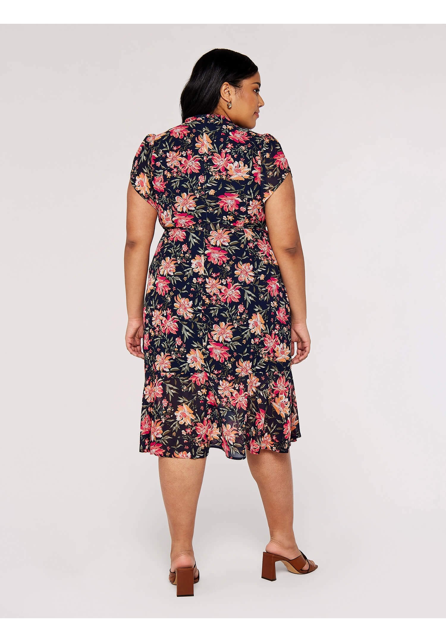 Apricot CURVE FLORAL WRAP MIDI
