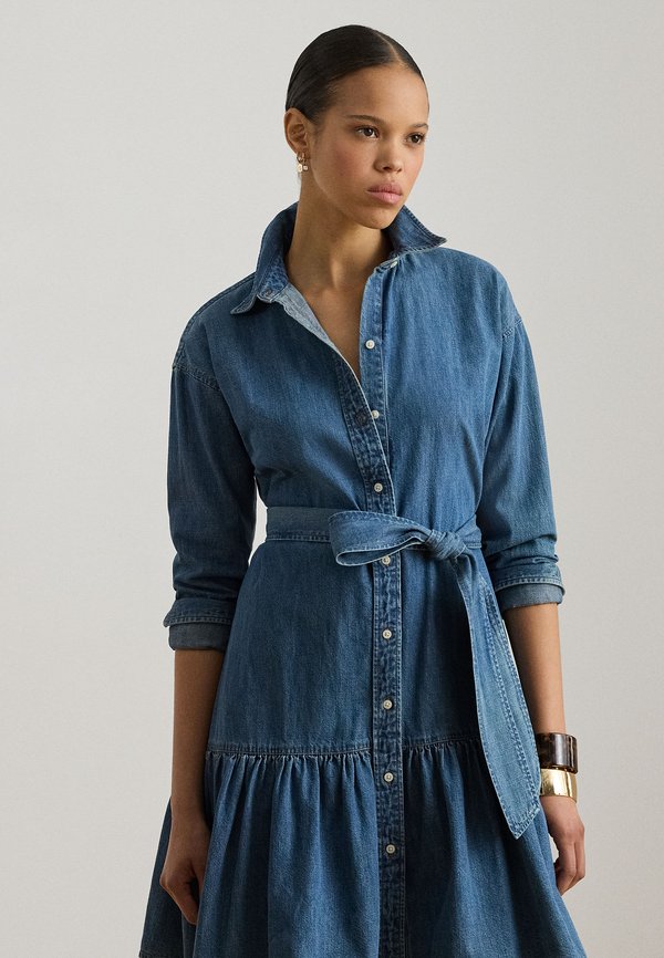 Lauren Ralph Lauren BELTED DENIM TIERED SHIRTDRESS