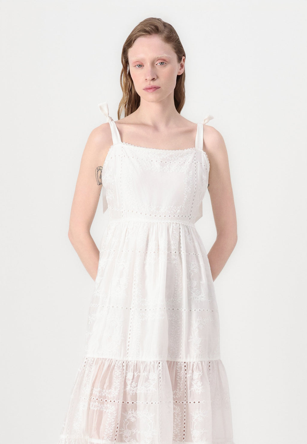 Malina ADRI EMBROIDERED TIE STRAP MAXI DRESS