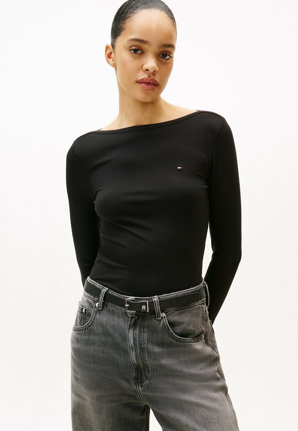 Tommy Hilfiger RIBBED SLIM BOAT NECK LONG SLEEVE T-SHIRT - Long sleeved top - black
