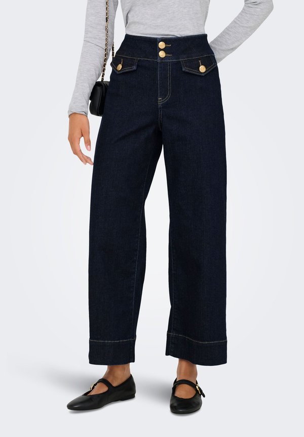 ONLY Wide-fit ONLEMILIA High waist Wide Fit - Cropped - Wide Leg - dark blue denim