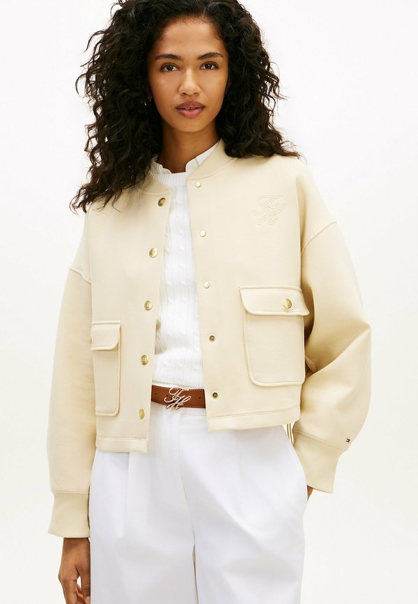 Tommy Hilfiger GOLD-TONE BUTTON INTERLOCK KNIT RELAXED CARDIGAN - Bomber Jacket - country ivory