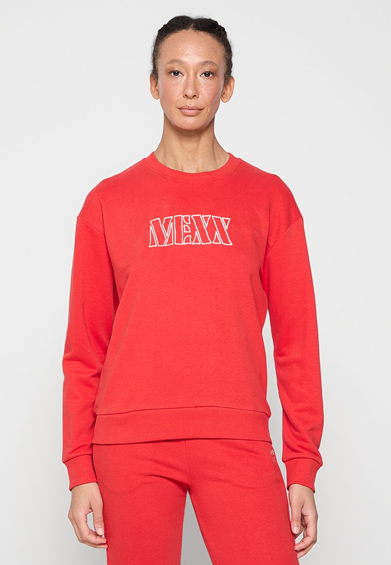 Rote Sweatshirt aus Baumwollmischung, mit Rundhalsausschnitt, gerippten Bündchen und Saum, mit weißem "MEXX"-Logo auf der Vorderseite.