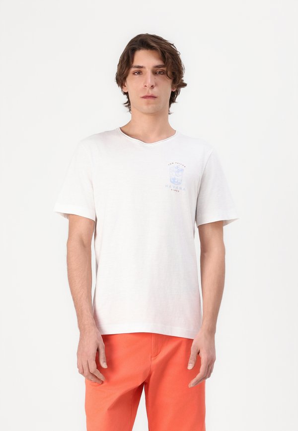 TOM TAILOR PRINTED SLUB - Print T-shirt - off white