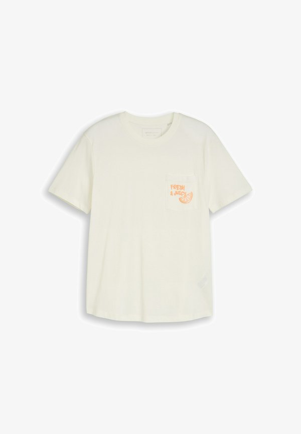 TOM TAILOR ROUNDED HEM POCKET T-SHIRT - Print T-shirt - wool white
