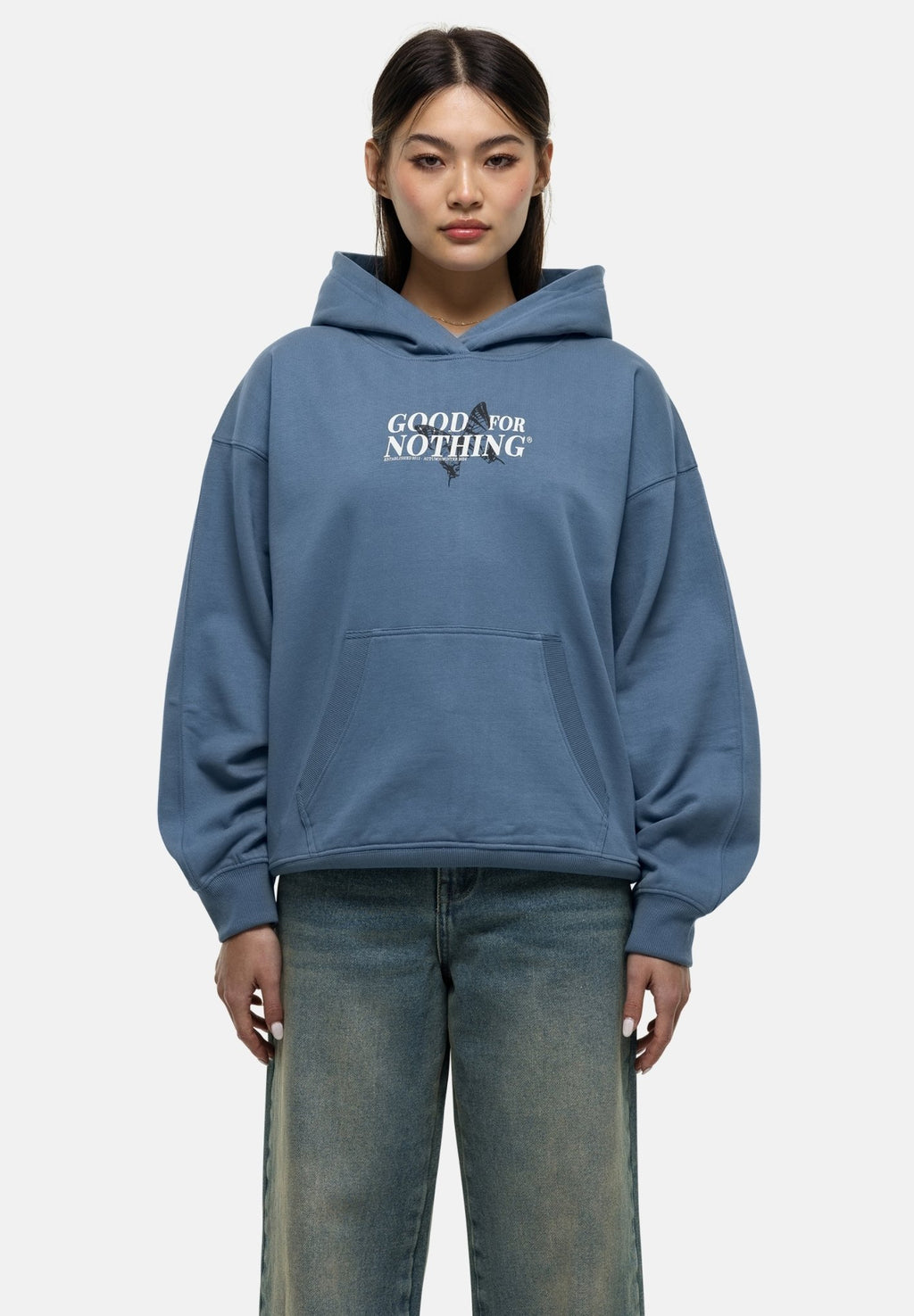 Good For Nothing SPECKLED COLLAGE AEGEAN BLUE OVERSIZED HOODIE