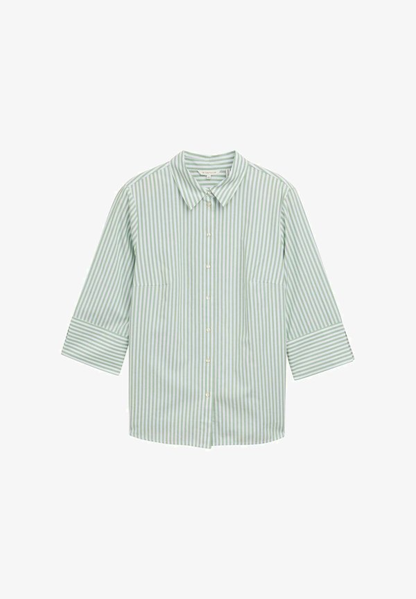 TOM TAILOR PLUS SIZE - MIT STREIFENMUSTER - Button-down blouse - mid green white stripe