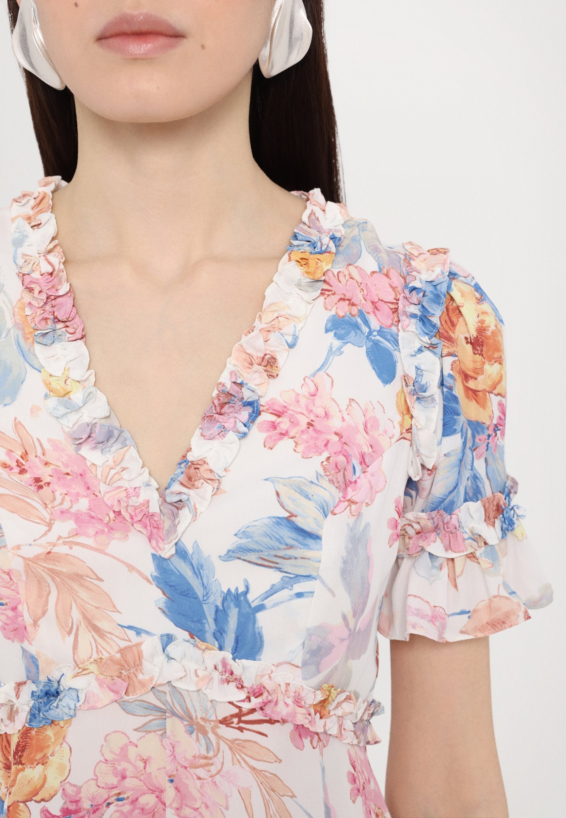 Needle & Thread MARIANNES FLORAL V NECK MINI DRESS