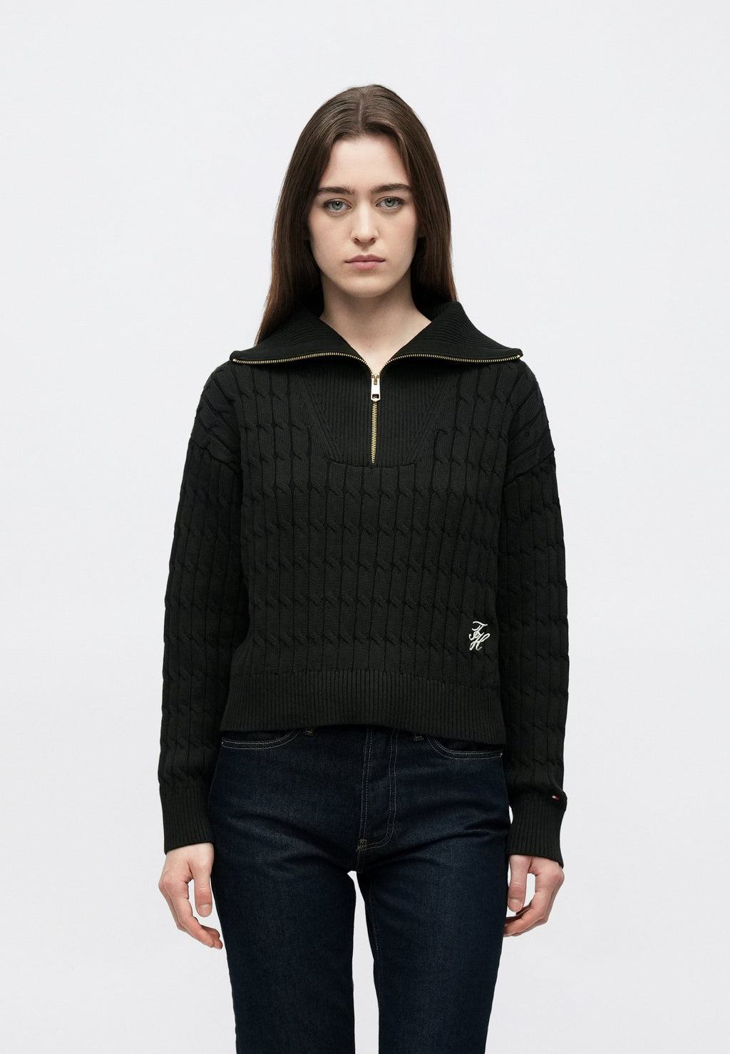 RELAXED CABLE KNIT HALF-ZIP JUMPER Media 3