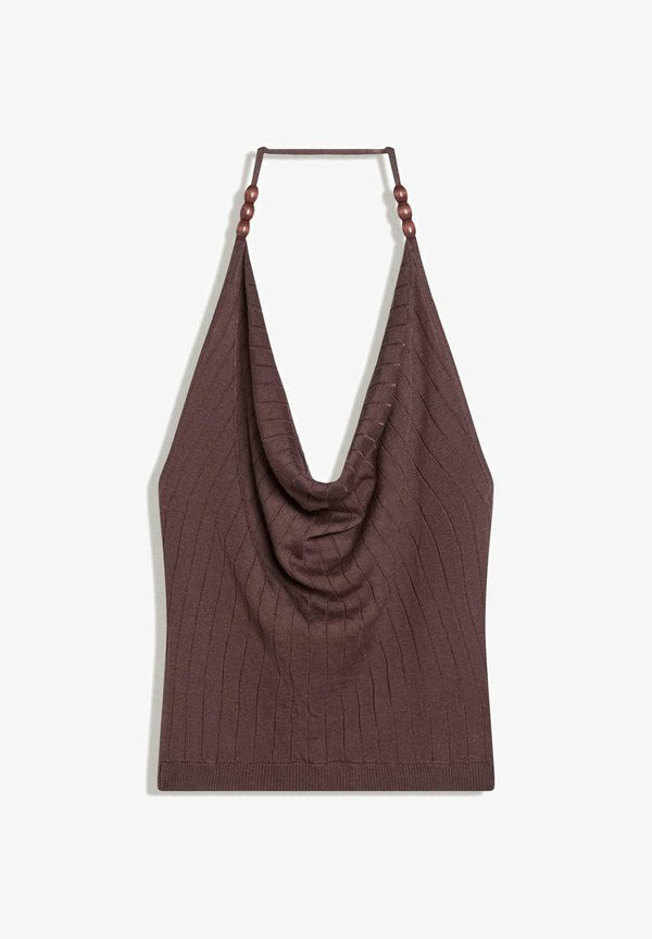 Bershka DRAPED - HALTER TOP - Top - dark brown