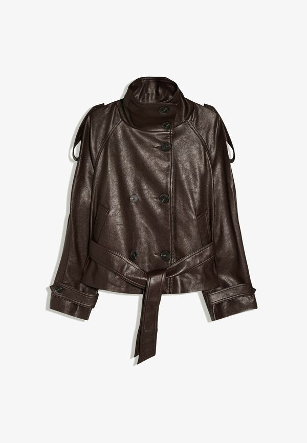 Bershka Faux leather jacket - mottled dark brown